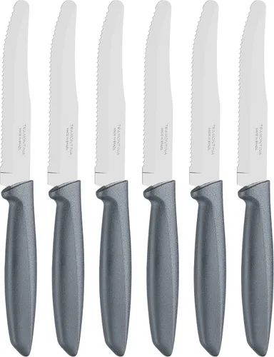 Miniatura 7 de Tramontina 23498054 - Juego de 6 cuchillos de cocina dentados con frutas y tomates, pelador de verduras, acero inoxidable, multiusos, punta Negro