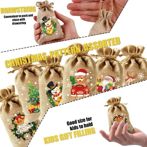 Miniatura 3 de LOMIMOS 36 Bolsas de Arpillera con Cordón Navideñas, Bolsas Reutilizables de Lino Yute para Regalos Dulces Caramelos Envoltorio Obsequios