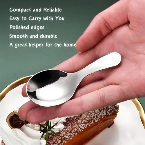 Miniatura 7 de 5 cucharas de mango corto, mini cucharas de acero inoxidable, cuchara redonda gruesa para condimentos de sal, postre, té, café (negro)