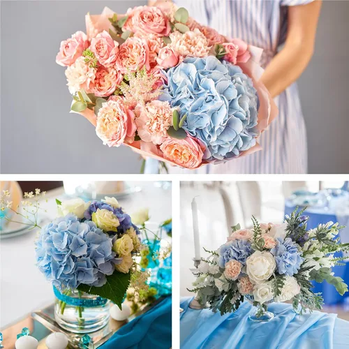 Miniatura 6 de Auihiay 26 piezas de flores hortensias artificiales de seda con tallo para decoración del hogar, bodas, fiesta.