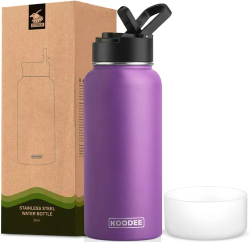 Miniatura 67 de koodee Insulated Water Bottle, 32 oz Stainless Steel Double Wall Vacuum Wide Mouth Sport Bottle with Leakproof Spout Lid (Navy)