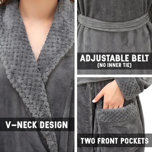 Miniatura 3 de Hellomamma Bata de baño larga para mujer, de felpa suave, de forro polar, camisón para mujer, pijama, ropa de dormir