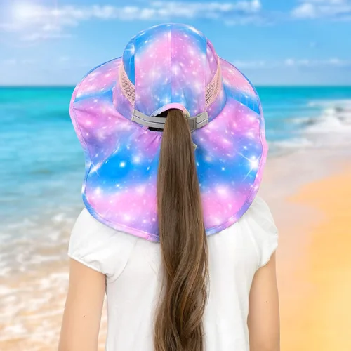 Miniatura 45 de Sombrero de sol para niños, protección UV, unicornio, verano, playa, jugar con ala ancha, solapa para el cuello para niñas y niños