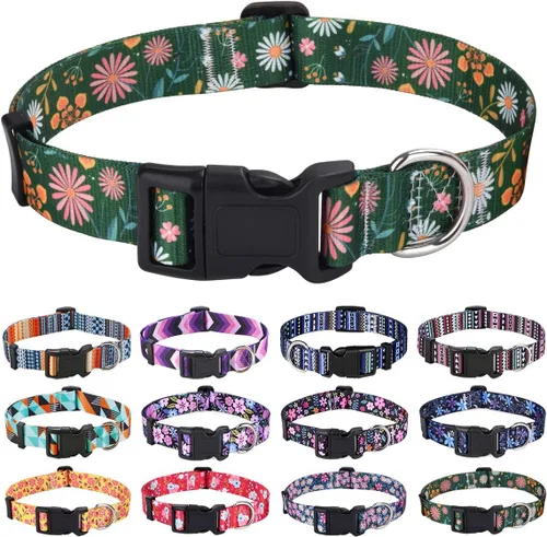 Miniatura 33 de Mihqy - Collar de perro, patrones geométricos florales, tribales, bohemios, collar de estilo étnico, suave y ajustable, para perros pequeños, Pink