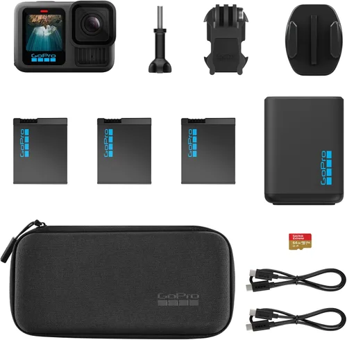 Miniatura 6 de GoPro HERO13 Black Extended Power Bundle - Dual Charger, 3 Enduro Batteries, 1 Curved Adhesive Holder, 64GB MicroSD Card, Mounting Clip + Thumb