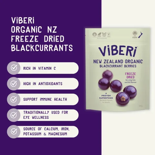 Miniatura 4 de ViBERi Grosellas negras orgánicas liofilizadas 4.23 oz Bayas superfrutas 100% cultivadas en NZ, vitamina C natural y antocianinas, veganas • Sin