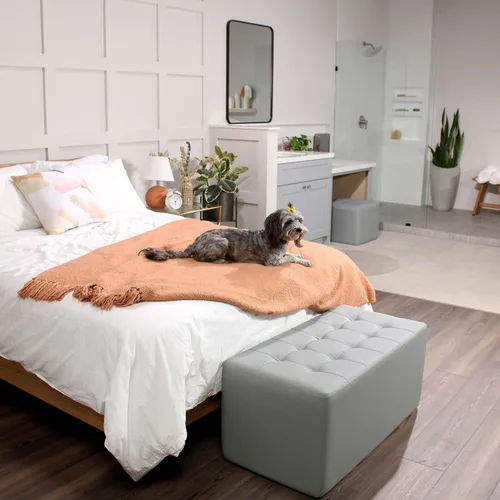 Miniatura 2 de Factory Direct Partners Banco otomano rectangular copetudo con acento bellamente tapizado para el hogar moderno, oficina, biblioteca o área de Negro