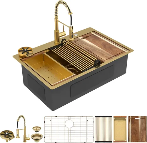 Miniatura 22 de 13"x15" Fregadero de barra de montaje en encimera para preparación – Negro metalizado NANO-PVD, acero inoxidable 304 calibre 16, tazón individual