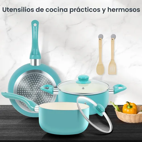 Miniatura 6 de M MELENTA - Juego de ollas y sartenes, juego de 7 piezas de batería de cocina antiadherente de cerámica, juegos de utensilios de cocina de inducción