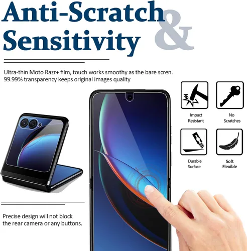 Miniatura 6 de Miimall - Protector de pantalla transparente HD para Motorola Razr+, 2 + 2 unidades, 2 unidades, parte delantera + interior, sin burbujas, cobertura