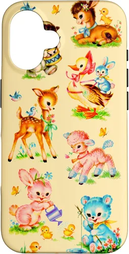 Miniatura 32 de Vintage Baby Animals Nursery 50's Retro Yellow Case for iPhone 17