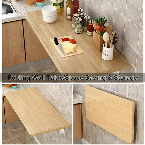 Miniatura 2 de HARELA Mesa plegable de 1 pulgada de grosor para colgar en la pared, mesa plegable de lavandería, mesa plegable resistente para oficina en casa