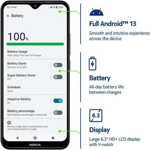 Miniatura 6 de Nokia C210 T-Mobile, AT&T, Cricket Android 13 Smartphone desbloqueado Batería para todo el día Versión estadounidense 3/32 GB Pantalla