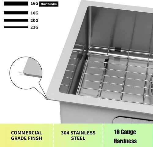 Miniatura 5 de Kitsitchen Fregadero de cocina para autocaravana, calibre 16, T304S, fregaderos de cocina de acero inoxidable para montaje inferior, fregadero
