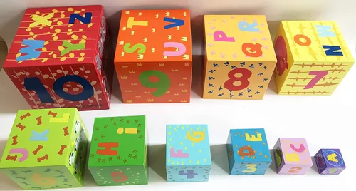Miniatura 7 de Cajas de apilamiento de madera TOWO - Tazas anidadas y de clasificación con números, alfabeto, animales y bloques para niños pequeños - Cubos