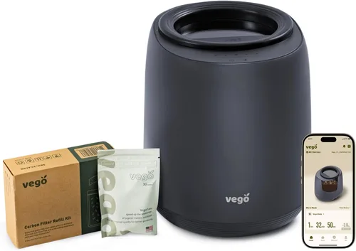 Vego Compostador de Cocina, Compostador Eléctrico de Encimera de 4L, 5 Modos, Contenedor de Compost Inteligente Basado en Peso con App, Sin Olor,
