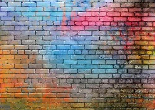 Miniatura 7 de Telón de fondo colorido de pared de ladrillo de 7 x 5 pies, fondo colorido de pared de ladrillo de graffiti, fondo de arte urbano para fotografía