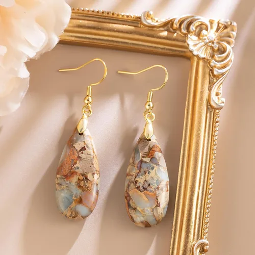 Miniatura 2 de Aretes colgantes de piedra para mujer, diseño de lágrima de jaspe imperial