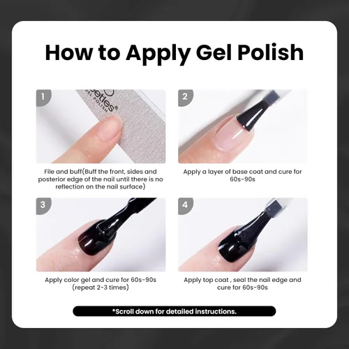 Miniatura 7 de Kit de esmalte de uñas en gel negro de Beetles con luz UV, juego de 5 esmaltes de uñas en gel con base y capa superior y lima de uñas