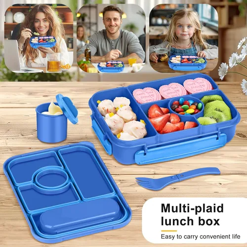 Miniatura 5 de Amathley Lonchera Bento para Adultos, Lonchera para Niños, Recipientes para Almuerzo para Adultos/Niños/Niños Pequeños, Lonchera Bento de 5 Azul