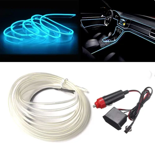 Miniatura 11 de MaxLax Tira de Iluminación LED de Neón Azul para Interior de Auto - 9.84 Pies de Cable EL de 12V Flexible con Protección de Fusible Integrada