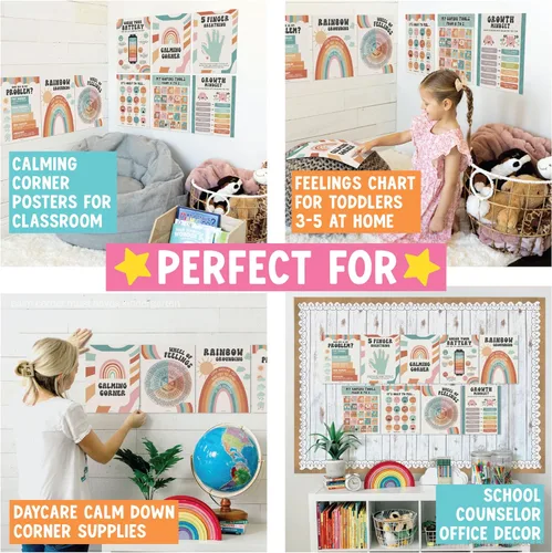 Miniatura 4 de Hadley Designs 9 Pósters de Rincón Calmante para Aula Imprescindibles para Maestros -11x14 Suministros para Rincón de Calma, Tabla de Sentimientos