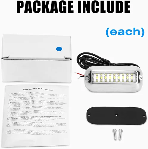 Miniatura 9 de BASIKER BS1 - Luz LED marina para barco (2 x 1200 lm, 27 LED), 10-36 V, acero inoxidable 316, IP68, aire o bajo el agua, montaje en superficie