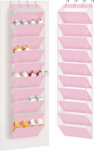 Miniatura 10 de AOODA Organizador de zapatos transparente sobre la puerta de almacenamiento que sostiene 12 pares, zapatero colgante de puerta estrecha