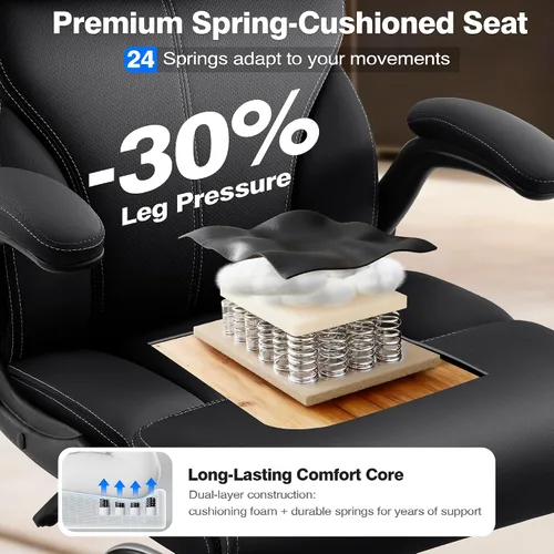 Miniatura 4 de AreShark Silla de oficina – Silla ejecutiva de escritorio cómoda transpirable con respaldo alto y soporte lumbar, silla ergonómica de cuero con Negro