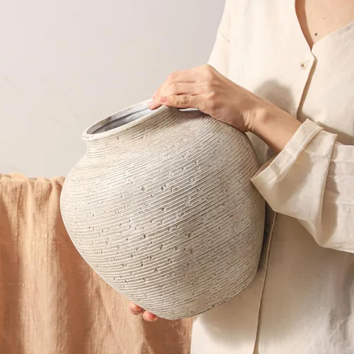 Vanselia Florero de cerámica para decoración del hogar, jarrones de mesa grandes y altos, rústicos, vintage, sala de estar, cocina, dormitorio,
