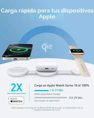 Miniatura 3 de Anker MagSafe Compatible MagGo UFO 3 en 1 Cargador, Estación de Carga Inalámbrica para iPhone 17, Certificado Qi2 de 15W, Almohadilla de Carga