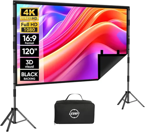 Pantalla de proyector para exteriores con soporte: LEORFI Pantalla de proyección negra de 120 pulgadas para interiores - Pantalla de película