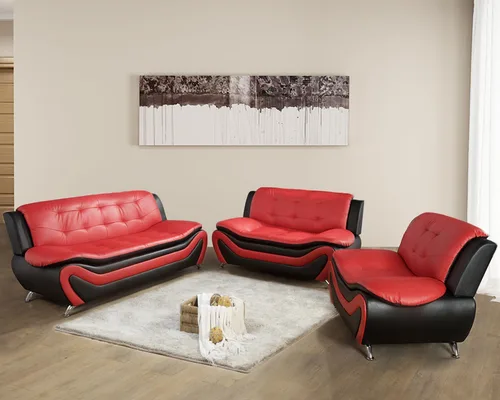 Miniatura 19 de Juego de sofá de piel sintética para sala de estar, muebles de sala de estar, juego de sofá moderno con sofá de 3 plazas, sofá biplaza y sillón