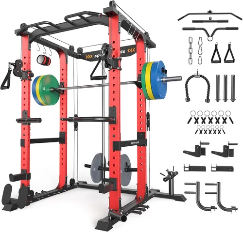 Miniatura 23 de Sportsroyals Jaula de Potencia, Rack de Potencia Multifuncional de 1600 libras con Sistema de Cruce de Cable Ajustable y Más Accesorios de Azul