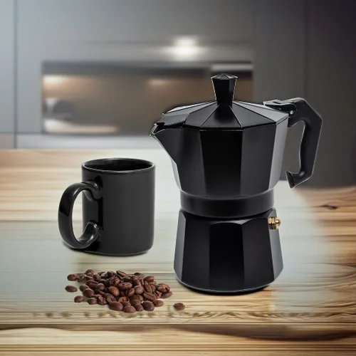 Miniatura 5 de Mixpresso Cafetera Moka Cubana Negra de 3 Tazas, Cafetera Moka para Gas, Estufa Eléctrica, Cafetera Italiana Clásica, Cafetera Espresso para Estufa