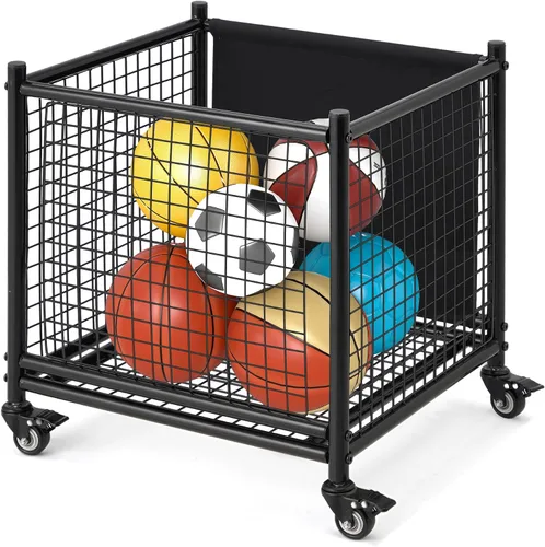 AECOJOY Almacenamiento de carrito de bolas, cubo de baloncesto con ruedas para garaje, escuela, gimnasio, equipo deportivo y organizador de