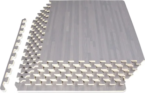 ProsourceFit Tapete de rompecabezas de grano de madera de 1/2 pulgada, 6 baldosas de espuma EVA entrelazadas (24 pies cuadrados) para suelo de Gris