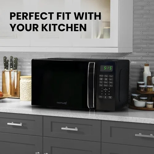 Miniatura 7 de Encimera de microondas pequeña de 0.7 pies cúbicos con pantalla digital, microondas de 700 vatios negro tiene 10 niveles de potencia y función