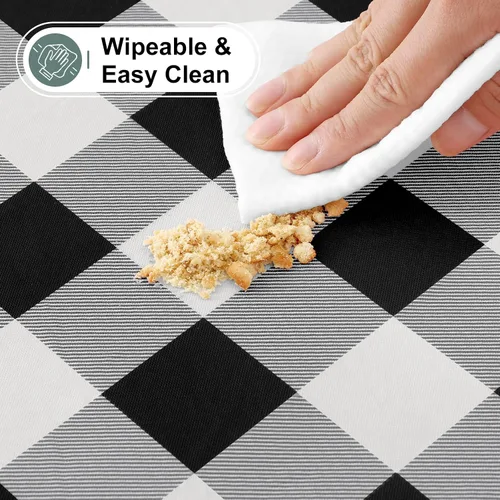 Miniatura 3 de misaya Mantel redondo ajustable con borde elástico, mantel de vinilo impermeable a cuadros de búfalo con parte trasera de franela para mesas