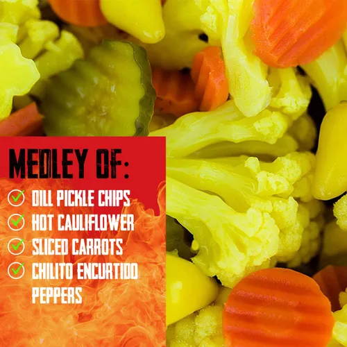 Miniatura 9 de 32 Oz. Verduras Frescas en Escabeche, 2 Frascos, Mezcla Muy Picante de Trozos de Coliflor, Zanahorias, Pepinillos Picantes y Pimientos Chilito