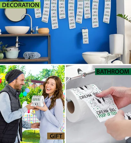 Miniatura 5 de Printed TP Dream Big Often - Papel higiénico impreso con perezoso, divertido rollo de papel higiénico para broma, sorpresa, decoración de baño
