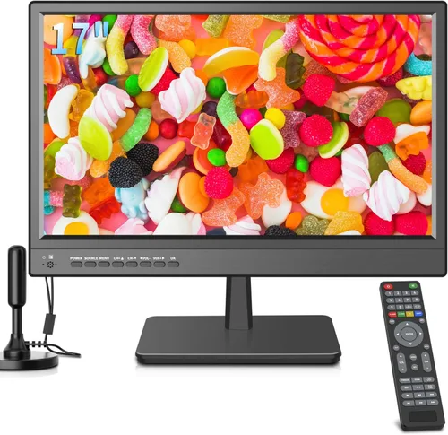 othoig TV de 17 pulgadas, pequeña pantalla panorámica HD LED con antena, sintonizador digital ATSC - canales locales HD gratuitos, puerto HDMI VGA