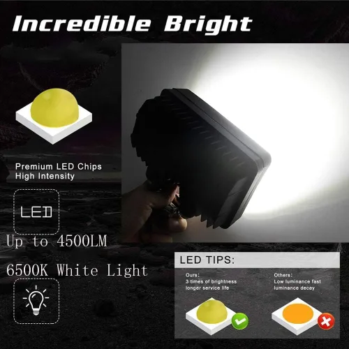 Miniatura 2 de Paquete de 4 luces LED de trabajo de 6.3 pulgadas, rectangular, 12/24 voltios CC 45 W, 4500 lm, barra de luz LED brillante de 6500 K, resistente al