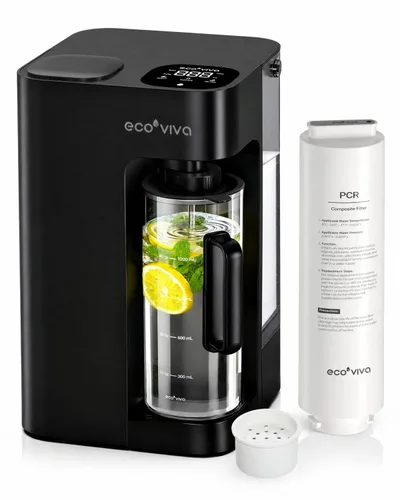 Ecoviva Mate 3 - Filtro de agua de ósmosis inversa para encimera, sin instalación, jarra portátil de llenado automático, 3:1 de puro para drenar,