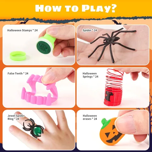 Miniatura 5 de ShyLizard Recuerdos de fiesta de Halloween a granel para niños, paquete de 24 calderos de bruja precargados con juguetes de Halloween