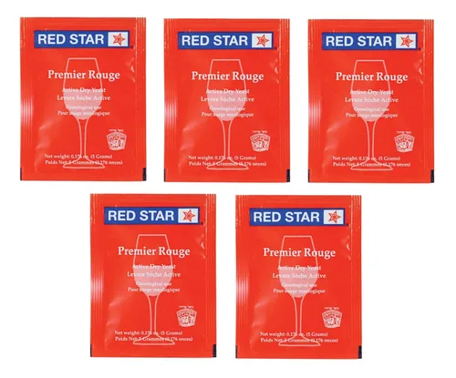 Red Star Premier Rouge - Levadura de vino – Paquete de 5 – Con garantía de frescura North Mountain Supply