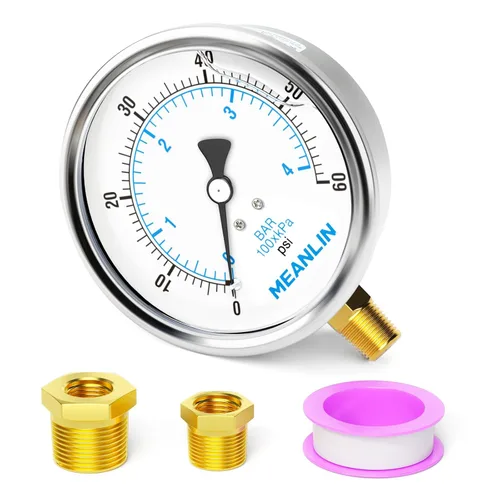 Miniatura 8 de MEANLIN MEASURE - Manómetro de acero inoxidable, relleno de líquido, esfera con cara de 2.5 pulgadas, NPT de 1/4 de pulgada, agua, aceite y gas