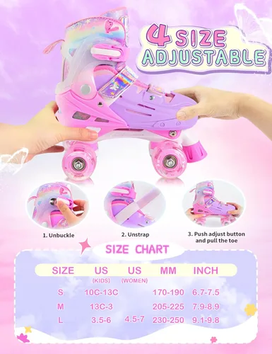 Miniatura 2 de 2PM SPORTS Patines de ruedas para niñas, niños y niños pequeños de 4 a 6, 5 a 8, 6 a 12, 8 a 12 años con ruedas iluminadas, patines ajustables