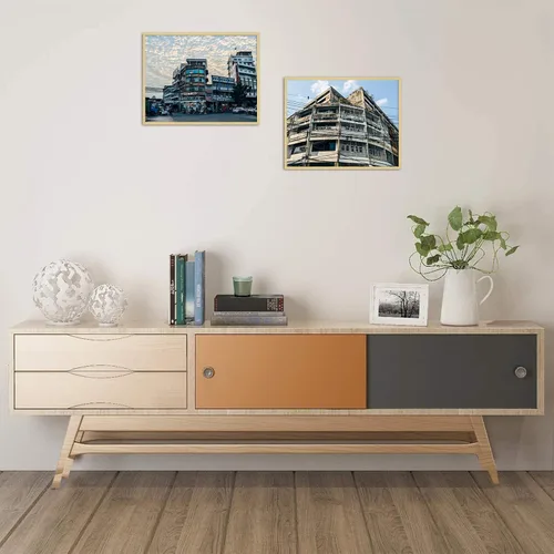 Miniatura 4 de Golden State Arte, marco de metal para pared de colección de fotos, aluminio negro marco de fotos de metal con vidrio para fotos Dorado