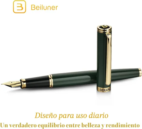 Miniatura 2 de BEILUNER Pluma estilográfica verde racing, impresionantes plumas de lujo con acabado de oro de 24 quilates, hermosa plumilla dorada de 24 quilates